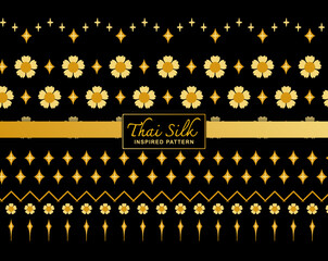Seamless pattern background. Inspired by traditional North Eastern Thai silk pattern. Colored in Black and Gold.