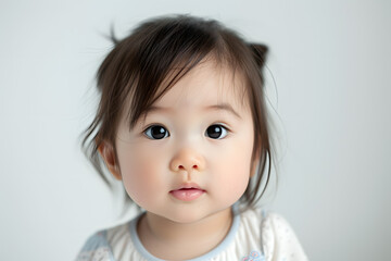 Naklejka premium Closeup portrait of asian kid toddler girl isolated on white background