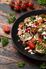 Roasted Eggplant, Tomato salad with kalamata olives and Feta cheese