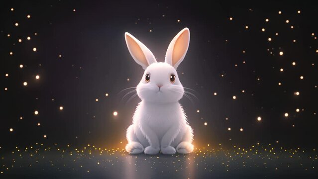 Happy Easter bunny sparkling in spring nature. colorful rabbit. Sparkle glitter texture. Happy easter rabbit in nature. 4k video. Copy space