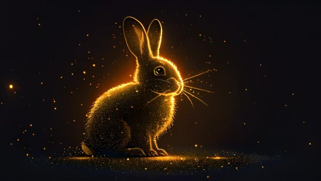 Happy Easter bunny sparkling in spring nature. colorful rabbit. Sparkle glitter texture. Happy easter rabbit in nature. 4k video. Copy space