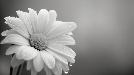 Monochrome daisy background with water drops - obrazy, fototapety, plakaty