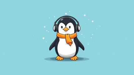 A dapper penguin in a tuxedo, elegantly skating on an ice rink while tuned in to classical music with sleek on-ear headphones