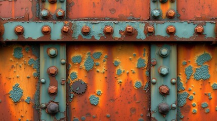 Rusted Metal Texture with Bolts and Weathered Patin