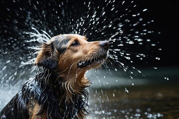 Water-loving Canine Elegance Adorable Winter Dog Wading, Majestic Brown Sporting Dog, Excited Puppy with Wet Nose and Wagging Tail