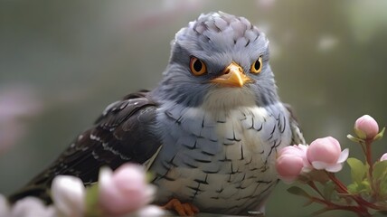 A closeup shot of a cuckoo sitting on a branch