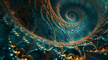 Elegant Gold and Teal Fractal Design with Luxurious Abstract Patterns