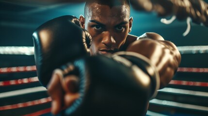 Determined Boxer Throwing Powerful Punch AI Generated. - Powered by Adobe