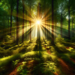 Fototapeta premium green bokeh wallpaper from nature forest out of focus look