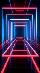 Abstract Neon Light Tunnel with Red and Blue Lines
