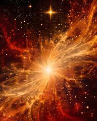 Abstract fire background with stars and nebula. Fractal art.