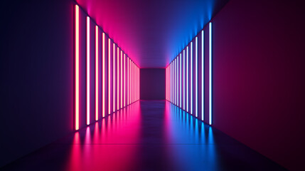 Neon Light Corridor with Pink and Blue Luminous Lines