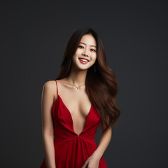 Naklejka premium portrait of a woman, red dress.
