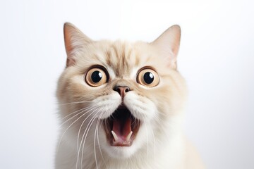Close-up of astonished cat with wide eyes in studio photoshoot
