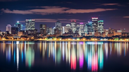 Fototapeta na wymiar A closeup of city lights reflecting on a river at night