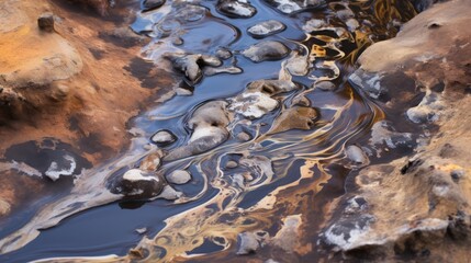 A closeup of polluted sediment at the bottom of a polluted river