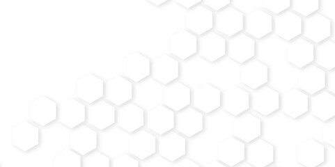 Fototapeta premium Abstract geometric background.Futuristic abstract banner.wallpaper banner pattern with copy space,Abstract white vector wallpaper with hexagon grid,