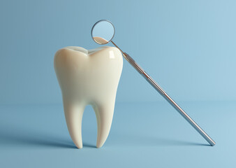 Tooth and dental mirror 3D illustration