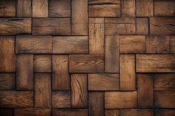A wall of wooden flooring textured background 
with a pattern of wall panels in the texture background