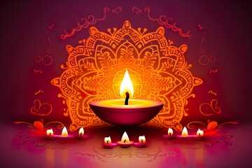 Illustration of Diwali festival Diya Lamp with rangoli Ai Generated Happy Diwali -  festival of lights tradition -  diwali diya with lighting in the background ai generated 