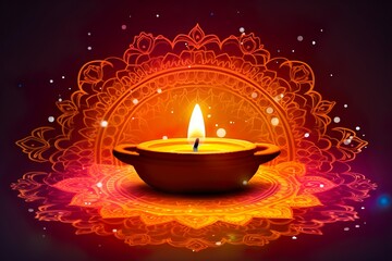 Illustration of Diwali festival Diya Lamp with rangoli Ai Generated Happy Diwali -  festival of lights tradition -  diwali diya with lighting in the background ai generated 