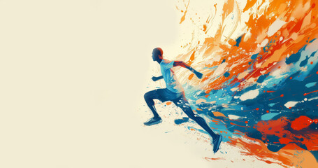 Dynamic Energy: Abstract Runner Merged with Explosive Color Splashes