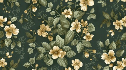 Classic seamless vintage flower pattern wallpaper on green background
