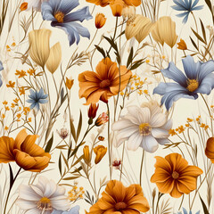 Wildflower Winds, a dynamic pattern showing wildflowers swaying in the wind, Seamless Floral Pattern, Wildflower JPG, Created using generative AI