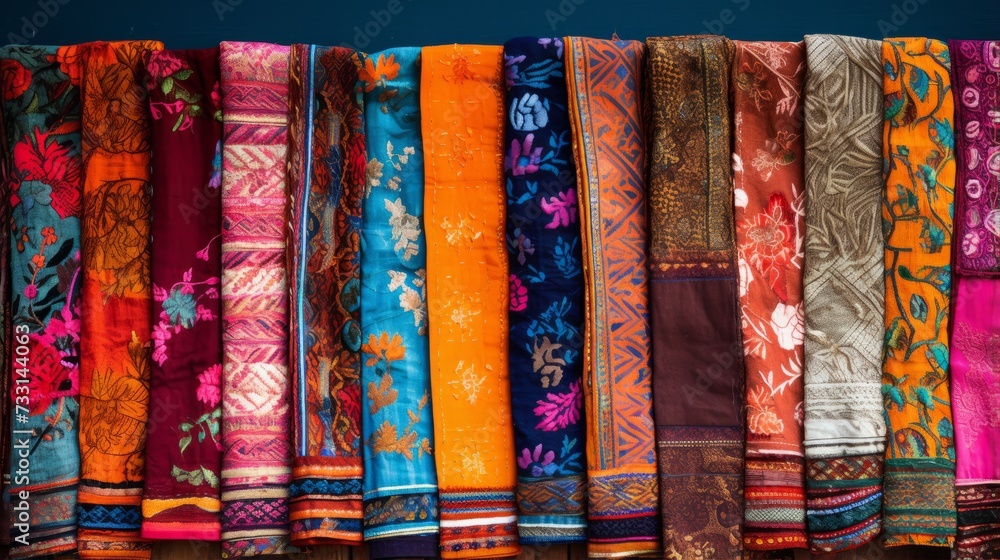 Poster a border of colorful indian textiles and patterns