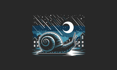 snail vector illustration night moon flat design