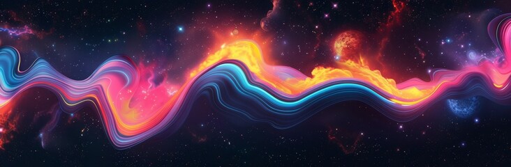 vivid space art, abstract background with rainbow stripes