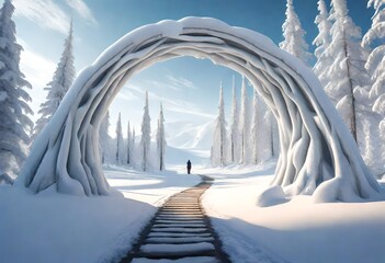 Walking path with arch in winter 