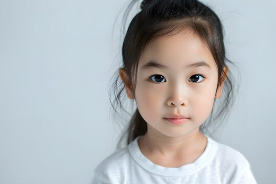 Closeup portrait of asian little girl isolated on white background