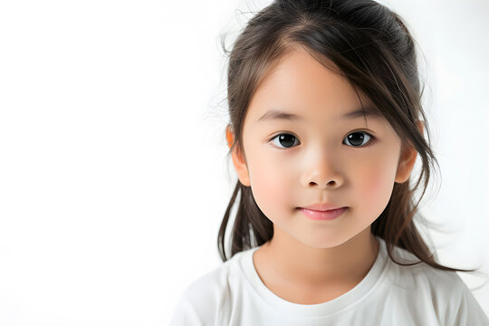 Closeup portrait of asian little girl isolated on white background