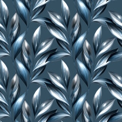 Blue leaves seamless pattern. Decorative floral background