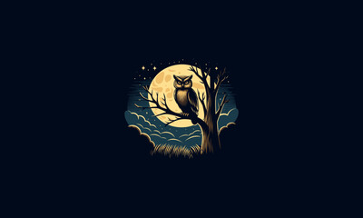 owl on night moon vector illustration flat design