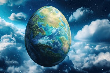 image of planet Earth in the form of an Easter egg against a starry sky, symbolizing the global unity of the holiday
