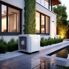 Air heat pump near modern house Generative AI