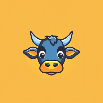 Flat design cow logo, cute and playful cartoon illustration. Modern and minimalist cow vector design for branding.
