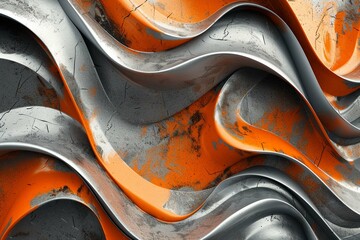 Spectacular waves of orange gray and sliver - obrazy, fototapety, plakaty