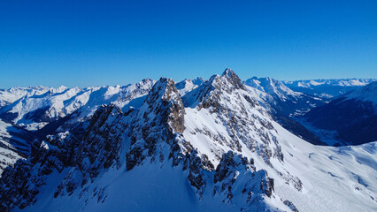 Fototapeta premium Winter Austrian alps from the birds eye view