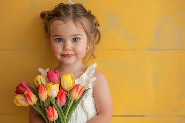 Obraz na płótnie Canvas Colorful Spring Joy: Girl with Tulip Bouquet