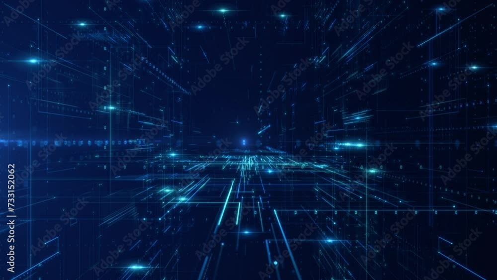 Aufkleber Technology Digital Data Network, An intricate visualization of a digital data network, Features background with dynamic light streams representing connectivity and high speed data transfer.