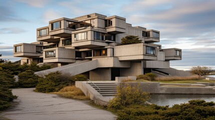 Fototapeta na wymiar A striking exterior view of a brutalist architecture masterpiece