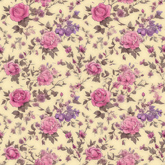 Flowers, roses pattern as background on a seamless tile, ai generated