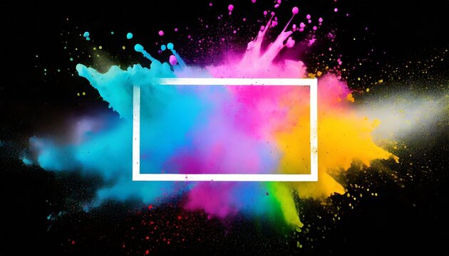 abstract color splash with neon frame for wallpaper design colorful dust explode paint splash on white background
