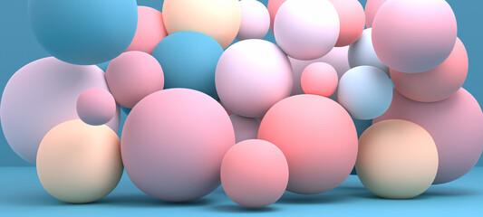 3d rendered colorful balls on the ground.