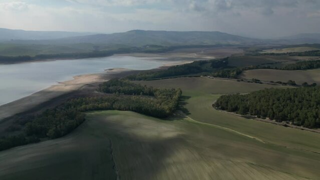 Aerial view of Lake Oasi San Giuliano Matera in Basilicata in southern Italy