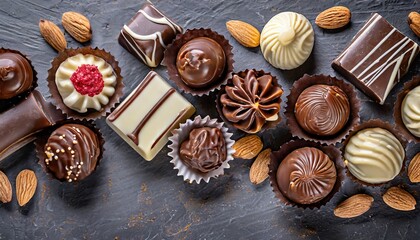 assortment of fine chocolate candies top view