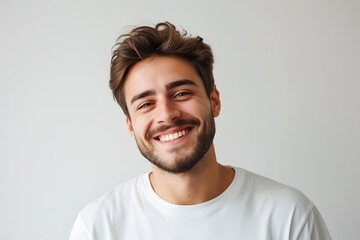 Obraz premium Handsome smiling man closeup portrait isolated on white background